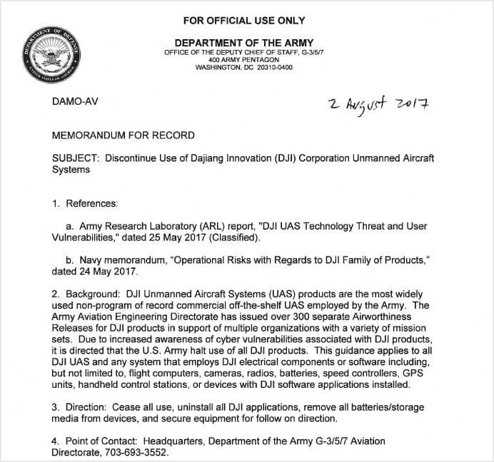 Копия доклада Пентагона о кибер-угрозах для оборудования DJI