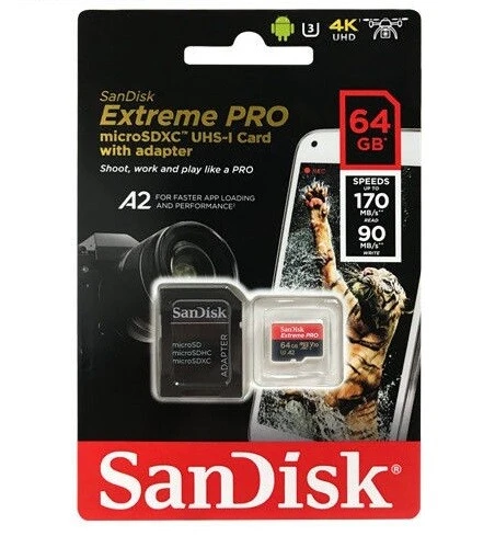 Карта памяти SanDisk Extreme Pro UHS-I U3 V30 A2 + ADP (170/90 MB/s) micro SDXC 64Gb