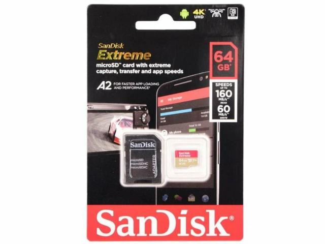 Карта памяти SanDisk microSDXC 64ГБ Extreme 160MB/Sec, UHS-I U3, Class 10